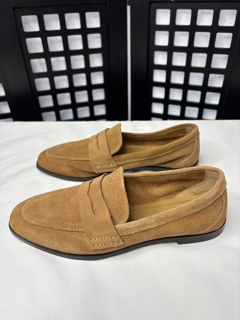🤎 Zara Suede Penny Loafers Women's 5.5 Camel Beige Slip On Flats 🤎 - Picture 4 of 11
